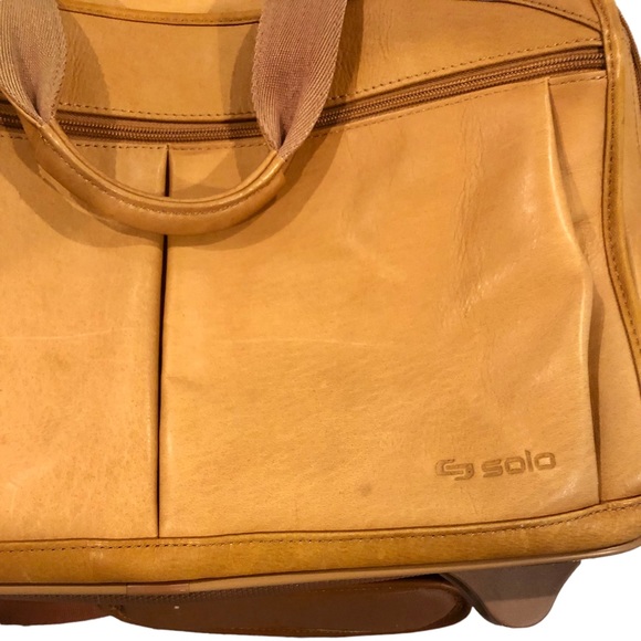 Solo  New York Full-Grain Leather Rolling Laptop briefcase carrying case, Tan - Picture 4 of 5